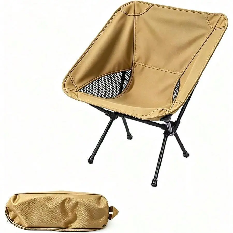 Wind Portable Camping Chair Lightweight Foldable Outdoor Chair Hiking Camp Backpacking Lawn Beach Fishing Picnic With Carry Bag (Khaki)