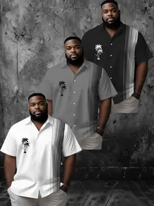 3-Pack Plus Size Shirts, Casual Hawaiian Short Sleeve Shirt, Lightweight Polyester, Ideal for Summer, Men's Loose-Fit Long Shirt