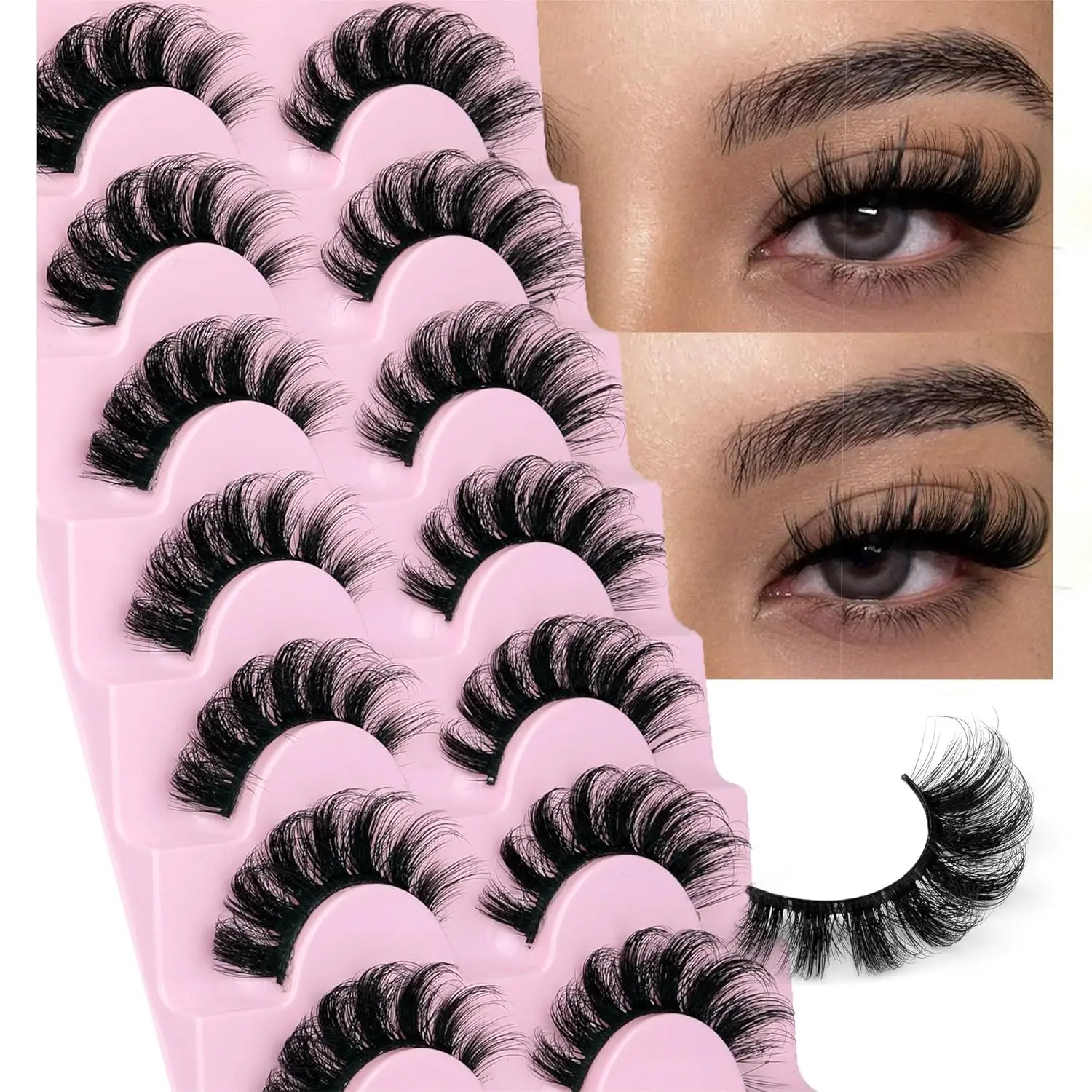 Mink Lashes Fluffy Wispy Lashes Natural Look 3D False Eyelashes D Curl Russian Strip Lashes 7 Pairs Short Fake Eyelash Pack,bottom,clusters,bonding,tool,cofier,glueless,thick,eyelash extension,map,cluster magnetic eyelash,angel,,you,lucky,bt,cosplay,party