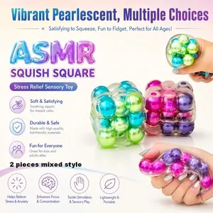 2pc Stress Relief Toy, Shiny Pearl Beads in Soft Cube, Asmr Trigger, Anxiety Relief, Kids & Adults, Party Gift, Multicolor Set