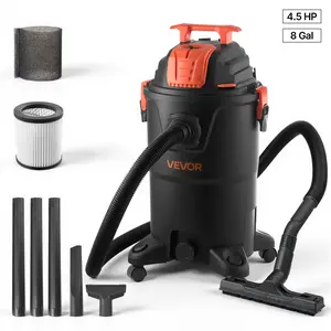 VEVOR Shop Vac, 8 Gallon Wet Dry Shop Vacuum, 4.5 Peak HP Portable with One-Button Self-Cleaning, Dual-Filter, 900W Input Power, 1.25inx 7ft Hose, 9.8ft Cord for Jobsite, Workshop, Garage, Home