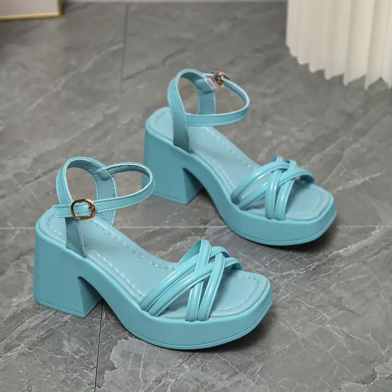 Women's Fashionable Cross Strap Heeled Sandals, Casual Comfortable High Heel Sandals for Daily Wear, Trendy All-match Platform Sandals for Women & Girls, Strappy Sandal