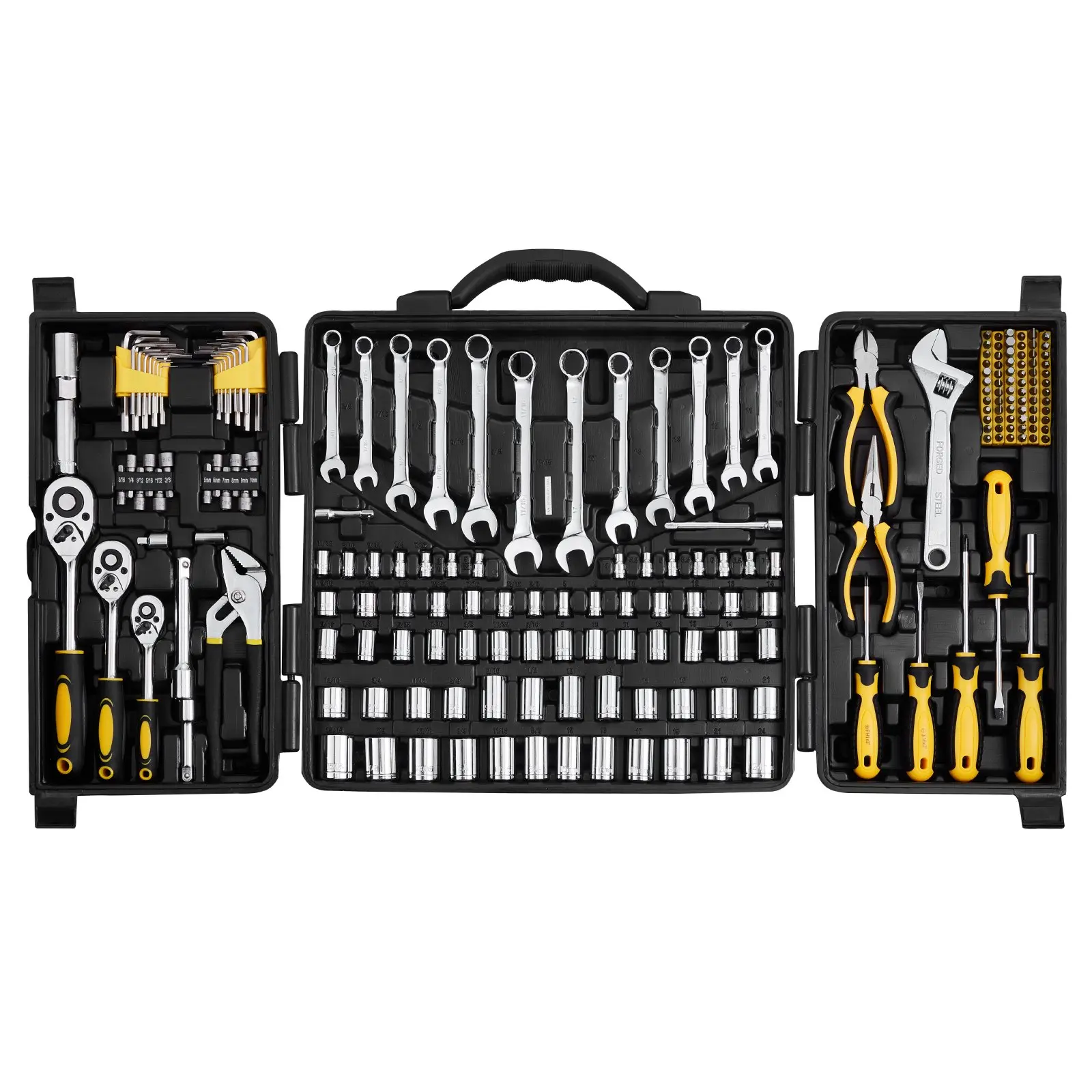 【DealsForYouDays】VEVOR 207-Piece Mechanics Tool Set, 1/4" 3/8" 1/2" Drive Sockets, SAE and Metric Mechanic Tool Kit with Bits, Wrenches, Ratchet Handle, Accessories, and Plastic Storage Case, for Automotive Repair