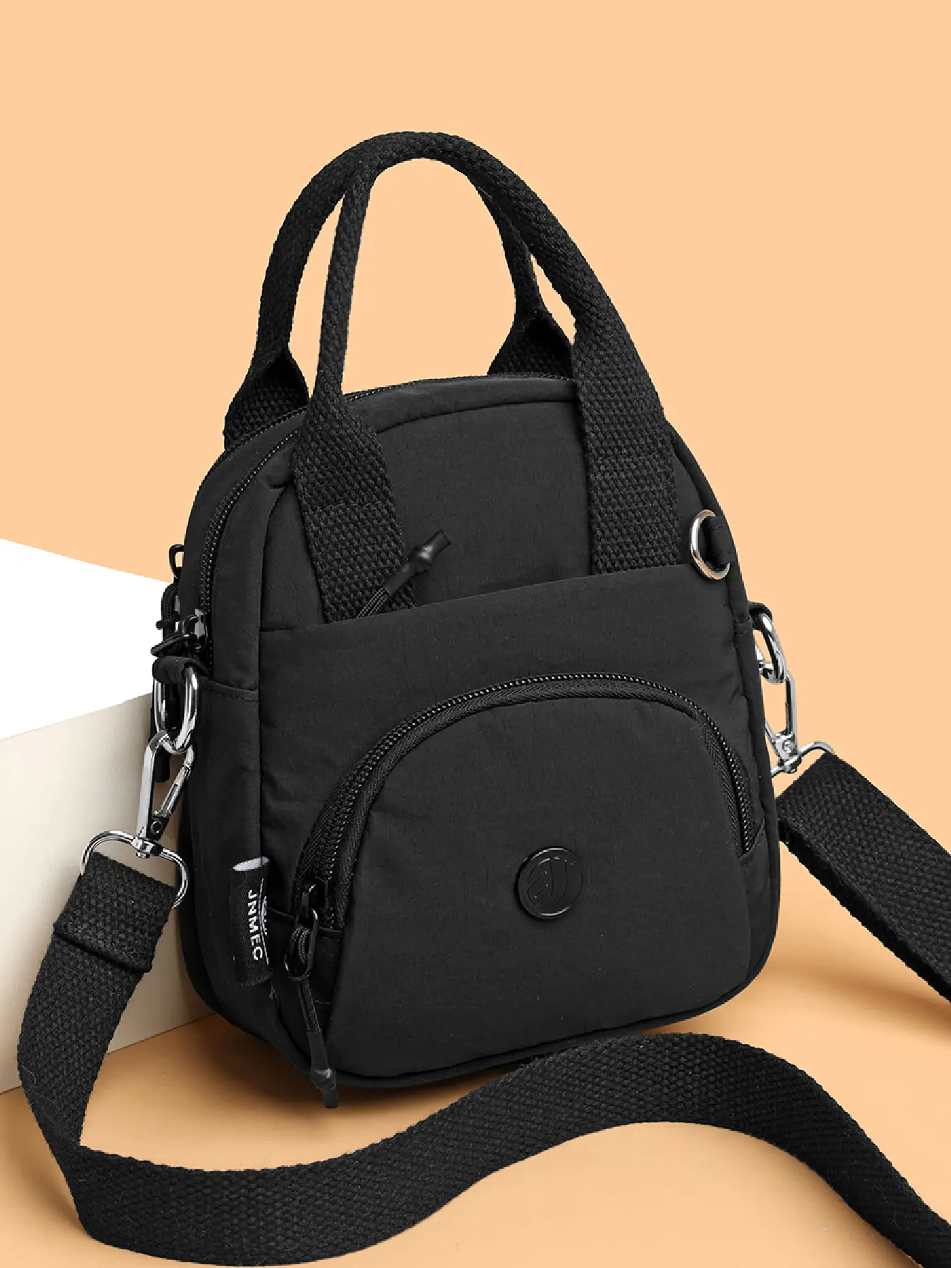 Ladies' mini nylon crossbody bag, lightweight multi pocket small shoulder bag with detachable wide shoulder strap, daily leisure travel mobile phone crossbody bag