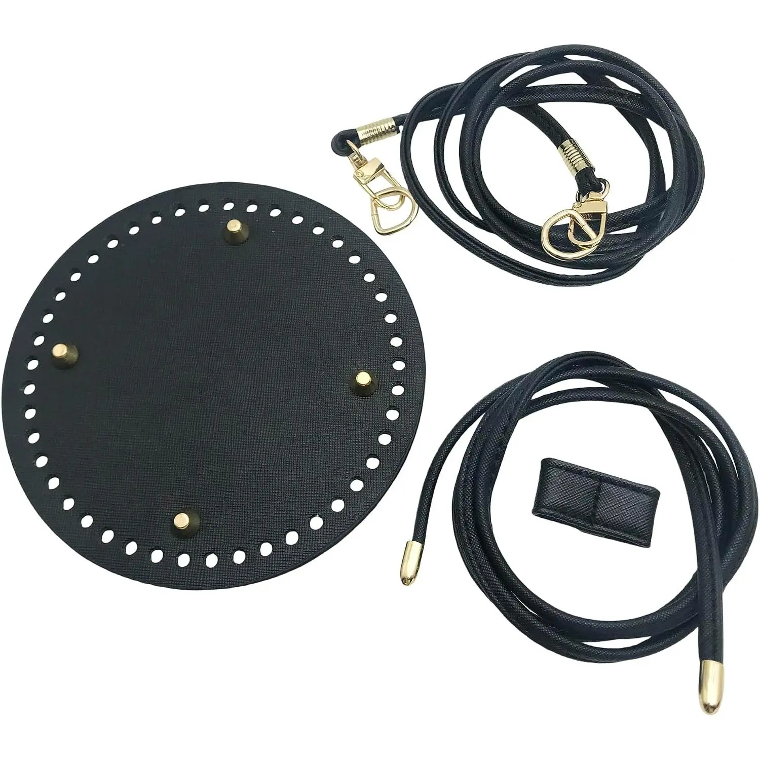 3 count PU Leather DIY Bag Making Kit with Bag Bottom,  Strap, Drawstring (Black, Modern Style, Non-Foldable)