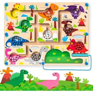 Magnetic Color and Number Maze, Montessori Counting Matching Learning Puzzle Board, Dinosaur Wooden Magnet Maze Game, Toddler Fine Motor Skills Travel Toys for Boys Girls 3 4 5 Years Oldfidget toys