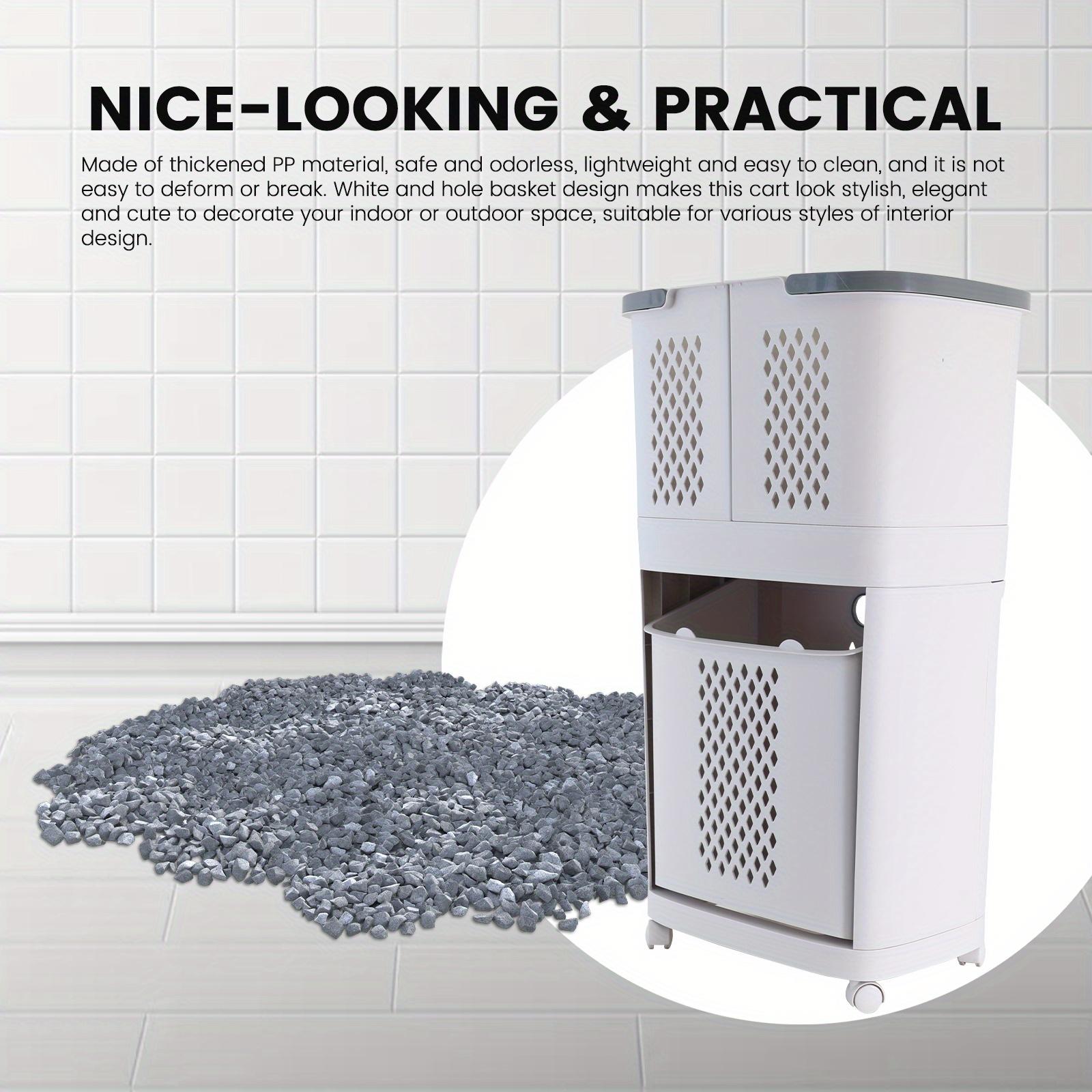 Removable Household Laundry Basket with Wheels, Bathroom Laundry Basket, 2-Layer Rolling Laundry Basket White