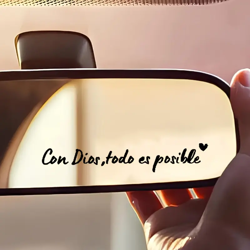 A set of 2 pieces, Spanish "anything is possible" creative car sticker, suitable for car rearview mirror decoration, piety and faith in the car, handwriting + love design, Stickers for cars, Automotive Decoration