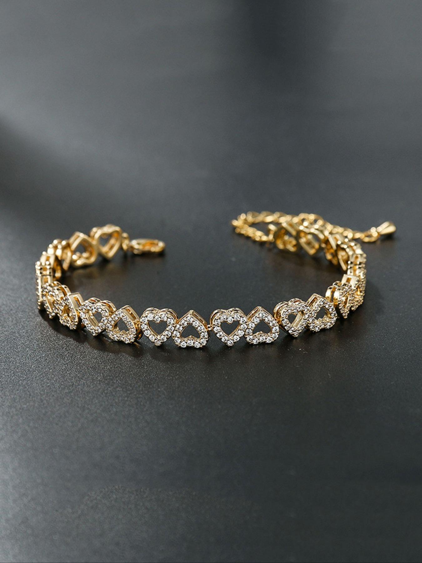 Women's Rhinestone Decorated Hollow Out Heart Design Cuff Bangle, Cuff Bangles Bracelets, Exquisite Minimalist Bangle, Jewelry As Gift, Matching Bracelet, for Fall, Heart Shaped Bracelet