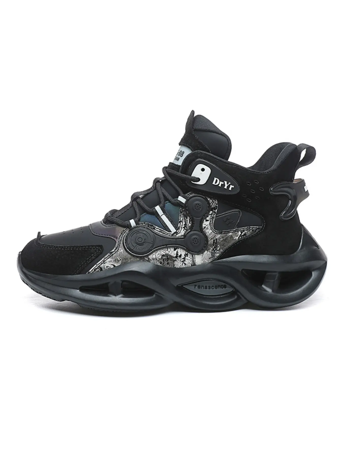 Men's Functional High-Top Dad Shoes, Hollow Out Thick Sole Shock Absorption, Cyberpunk Trendy Streetwear Casual Sports Shoes