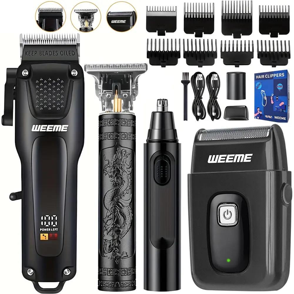Men's Advanced Grooming Kit LED Display Professional Hair Clipper, 0mm Beard Trimmer, Nose Hair Trimmer, Razor, Barber Set