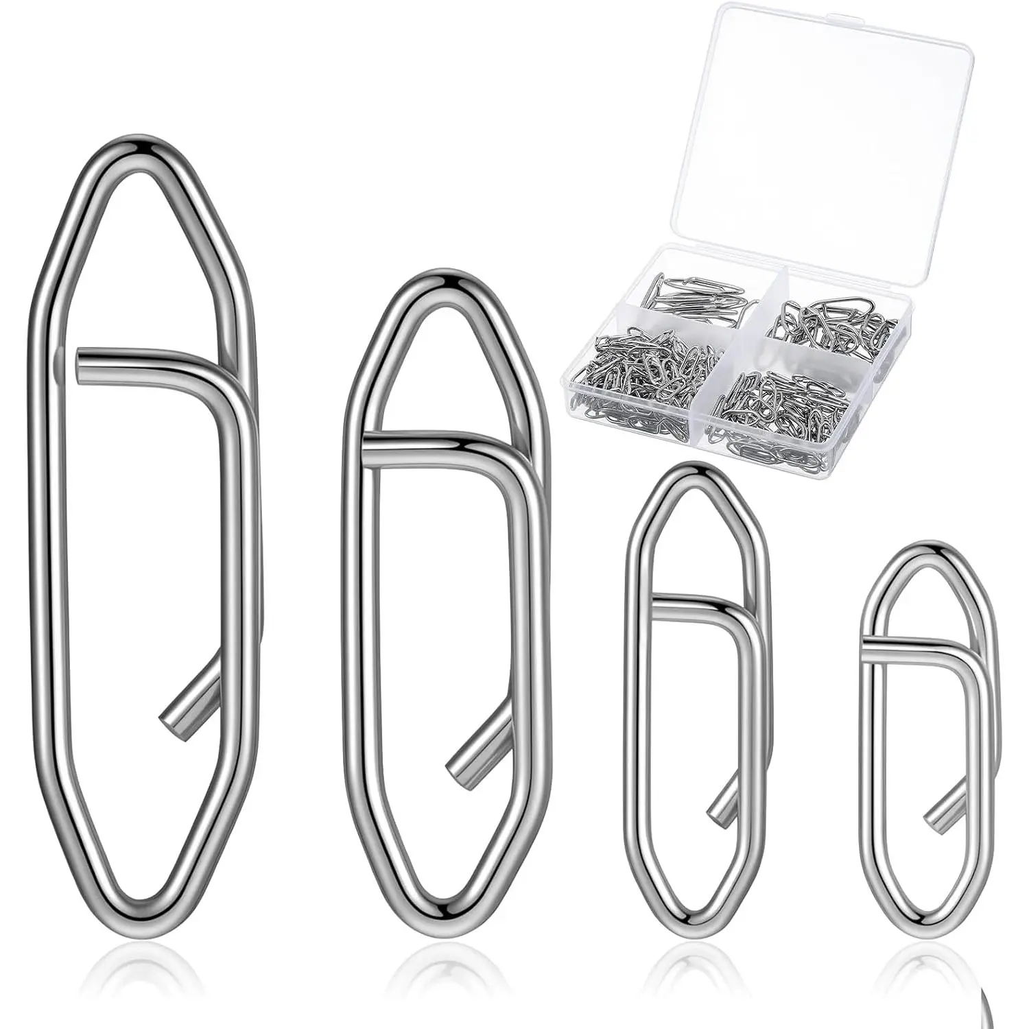 200 count Fishing Speed Clips, 4 Sizes Stainless Steel Fishing Clip | Fishing Power Speed Clips for Fishing Lure,  Freshwater Saltwater Lure Connector Tackle (XS: 120, S: 50, M: 20, L: 10)