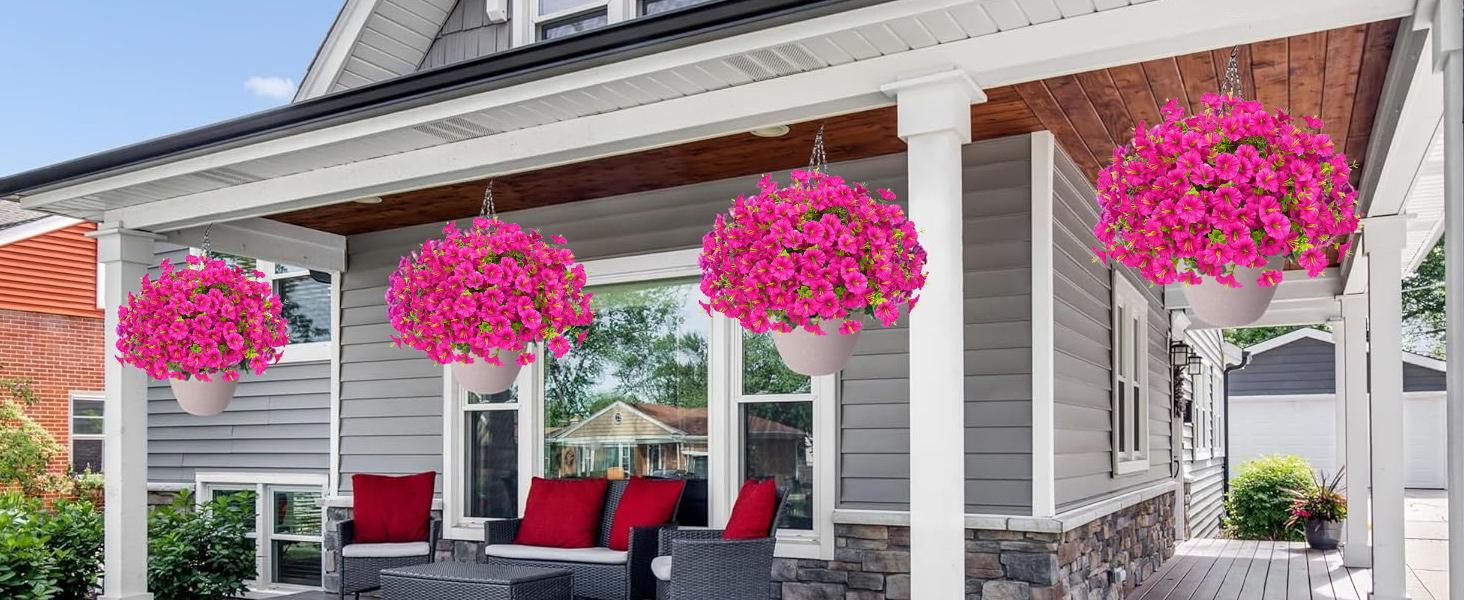 10 Bundles Artificial Fake Flowers Plants for Outdoors, Faux Petunias Silk Flower UV Resistant No Fade for Front Porch Patio Home Garden Blcony Yard Outdoor Spring Summer Decor