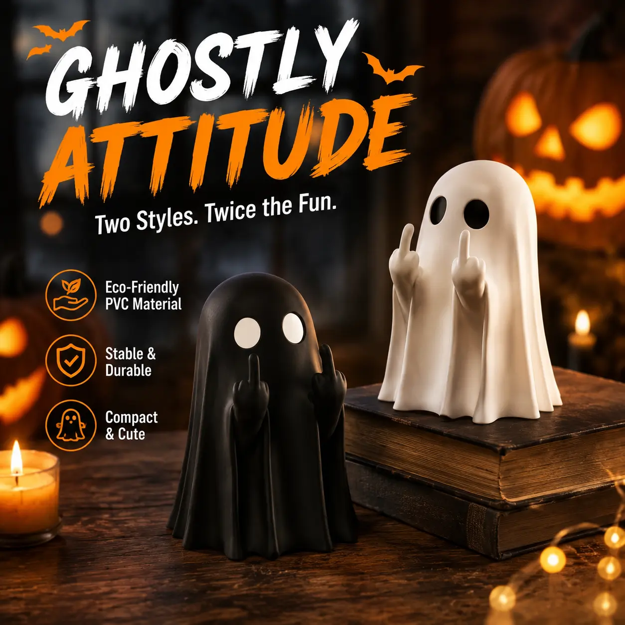 Halloween Ghost Pumpkin Middle Finger Statue, Creepy Resin Figurine, Indoor & Porch Decor, Funny Halloween Gift, Creative Home Decoration-YY2