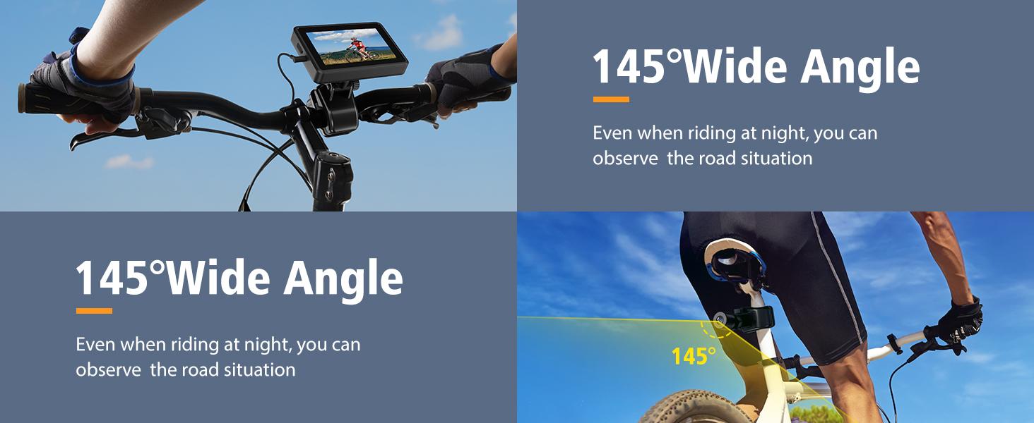 Handlebar Bike Mirror, Bicycle Rear View Camera with 4.3'' HD Night Vision Function, 145° Wide Angle View, Adjustable Rotatable Bracket, Compatible with Bicycle, Mountain, Road Bike