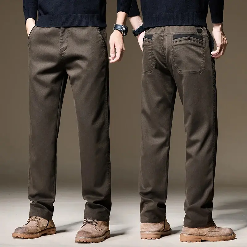 Autumn Winter   Fabric Casual Pants Men Solid color Business Fashion Straight Chinos Gray  Trousers Male