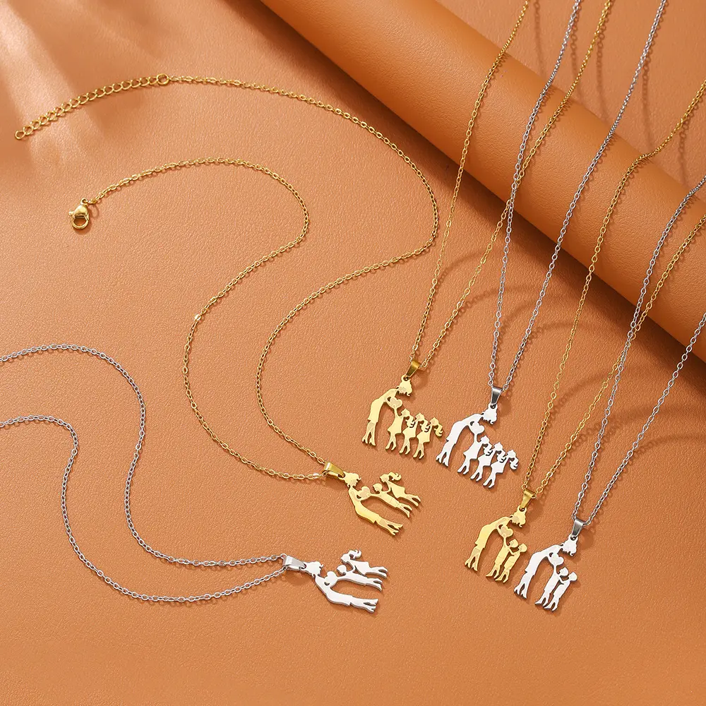 18K Gold Plated Stainless Steel Mom Necklace, Mother Daughter Son Love Pendant Jewelry, Meaningful Family Love Necklace, Elegant Mom Gift for Birthday, Mother's Day, Christmas