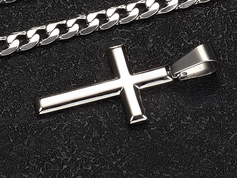 Fansilver Cross Necklace for Men Women 5mm Big Beveled Edge Men's Stainless Steel Durable Cuban Link Chain Curb Chain Crucifix Cross Pendant Necklace Jewelry Gifts 16-30 Inches Fansilver Cross Necklace for Men Women 5mm Big Beveled Edge Men's Stainless Steel Durable Cuban Link Chain Curb Chain Crucifix Cross Pendant Necklace Jewelry Gifts 16-30 Inches