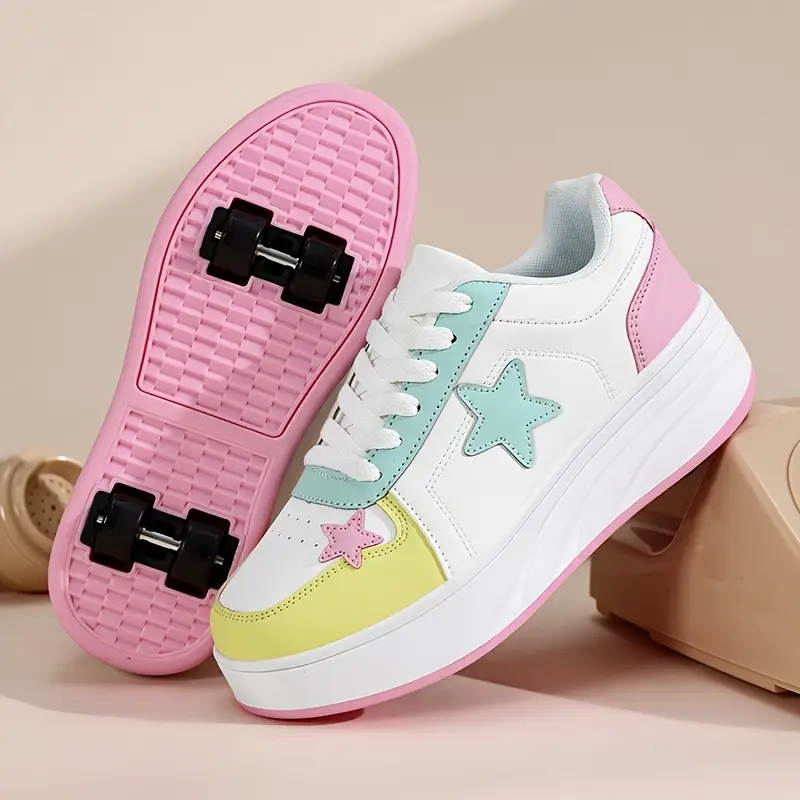 Exquisite Women'S Fashion Roller Shoes, 4-Wheel Detachable Dual-Use Casual Sports Shoes, Outdoor Skating Shoes, Trendy Breathable Low-Top Lace-Up Walking Shoes, Birthday Gift Halloween Christmas Themed Shoes