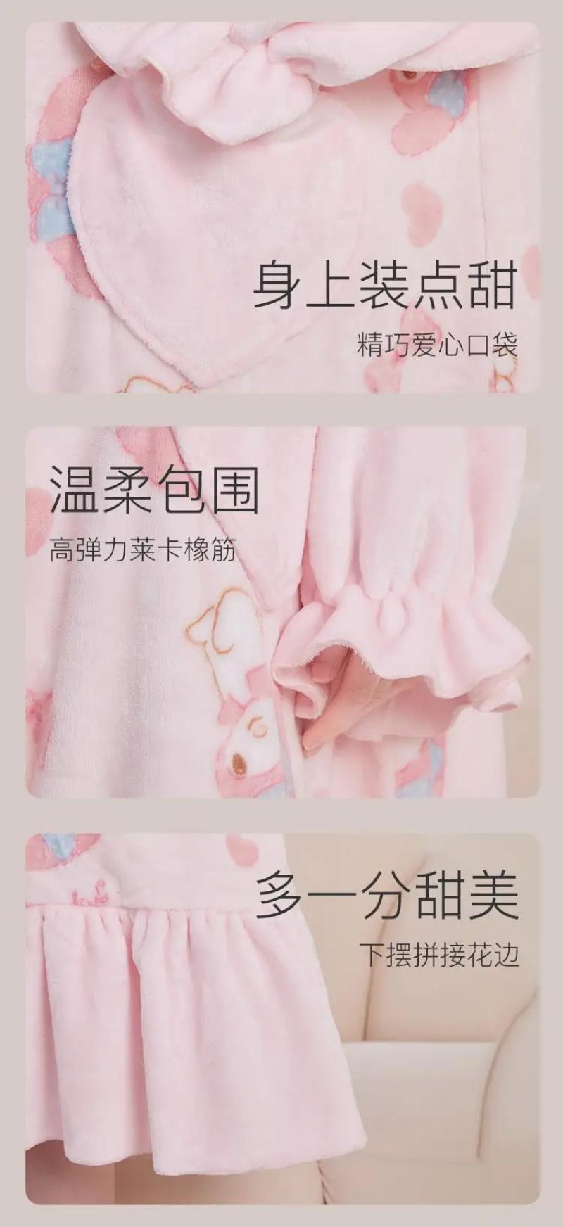 Kawaii My Melody Women Plush Pajamas Robe Set Homewear Cartoon Winter Long Style Thickened Nightgown Pants Anime Sweet Cartoon