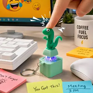 Lizard Button Keychain Cute Rechargeable Fidget Clicker Sound Toy with Colorful Light & Real Keyboard Click, Funny Interactive Desk Stress Relief Toy Gifts for Adults