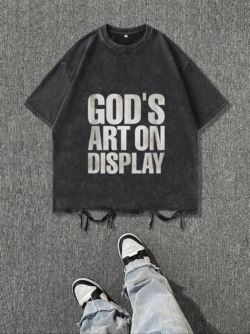Men's God's Art on Display Print Round Neck Tee, Regular Fit Casual Short Sleeve T-shirt for Daily Wear, Men's Top for Summer, Tropical
