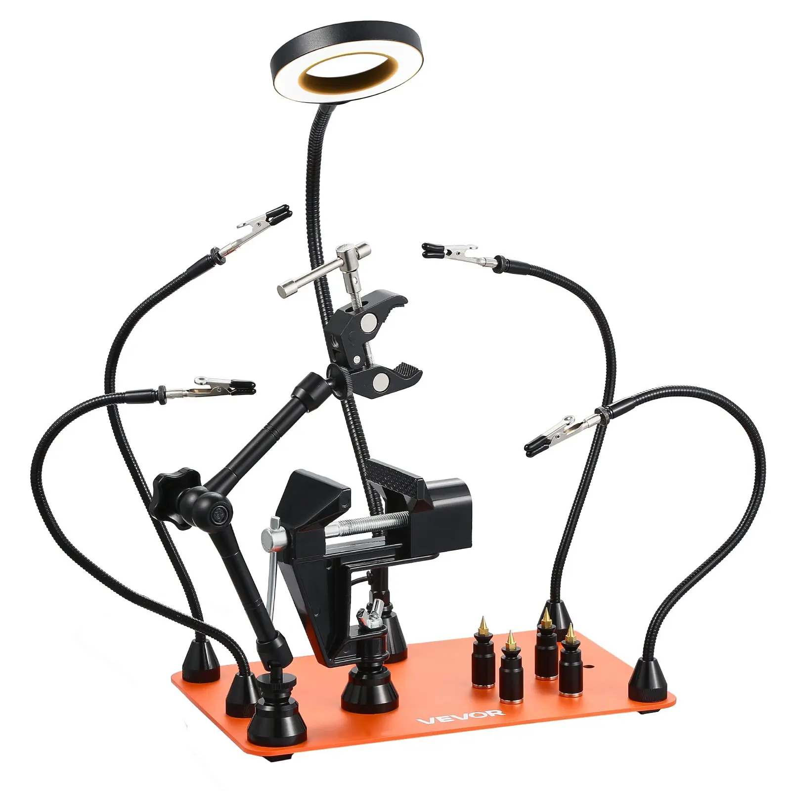【Summerfinds】VEVOR Magnetic Helping Hands Soldering Station, 4 Arms Third Hand Tool, with Vise, 3X LED Magnifying Lamp, 4 PCB Holder 360 Hot Air Gun Holder, Soldering Helper for Electronic Repair Craft Hobby DIY