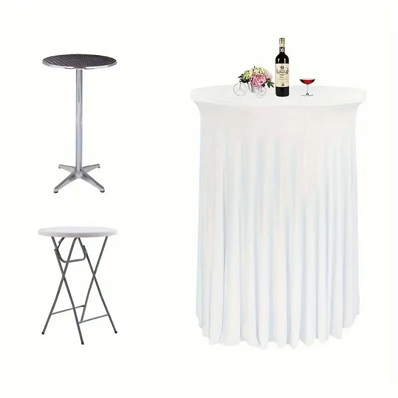 32 x 43 Inch Waterproof Spandex Cocktail Table Cover with Skirt, Fitted Round Highboy Tablecloth, Wrinkle Resistant for Wedding, Party, Bar & Banquet, Table Decoration, Fitted Table Covers, Party Supply, Party Decor Supplies