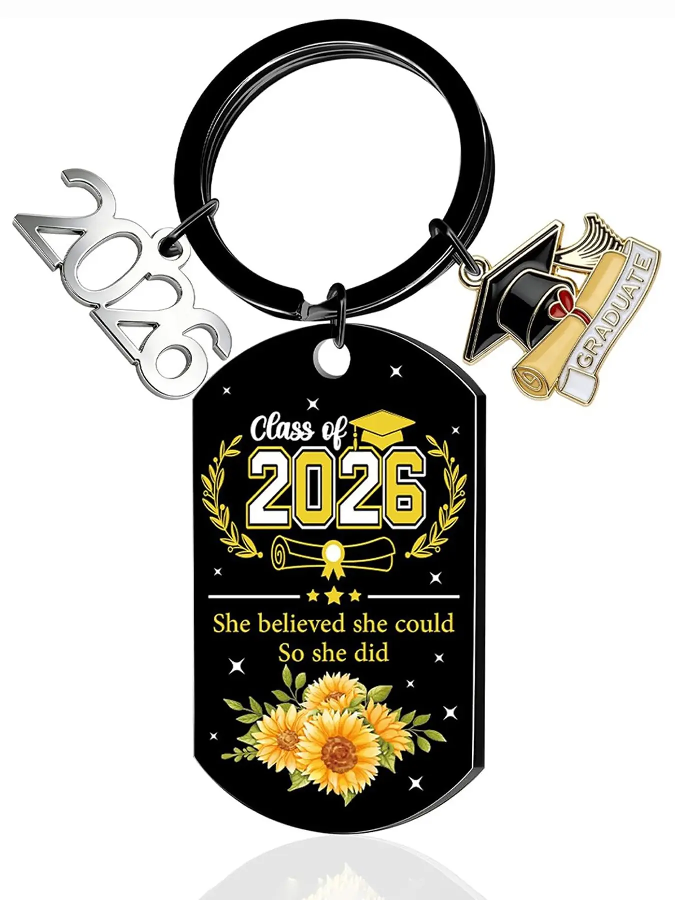 High School Graduation Keychain, Keyrings, Inspirational Sunflower Design, Casual Style, All over Print, Perfect Gift for Female Graduates