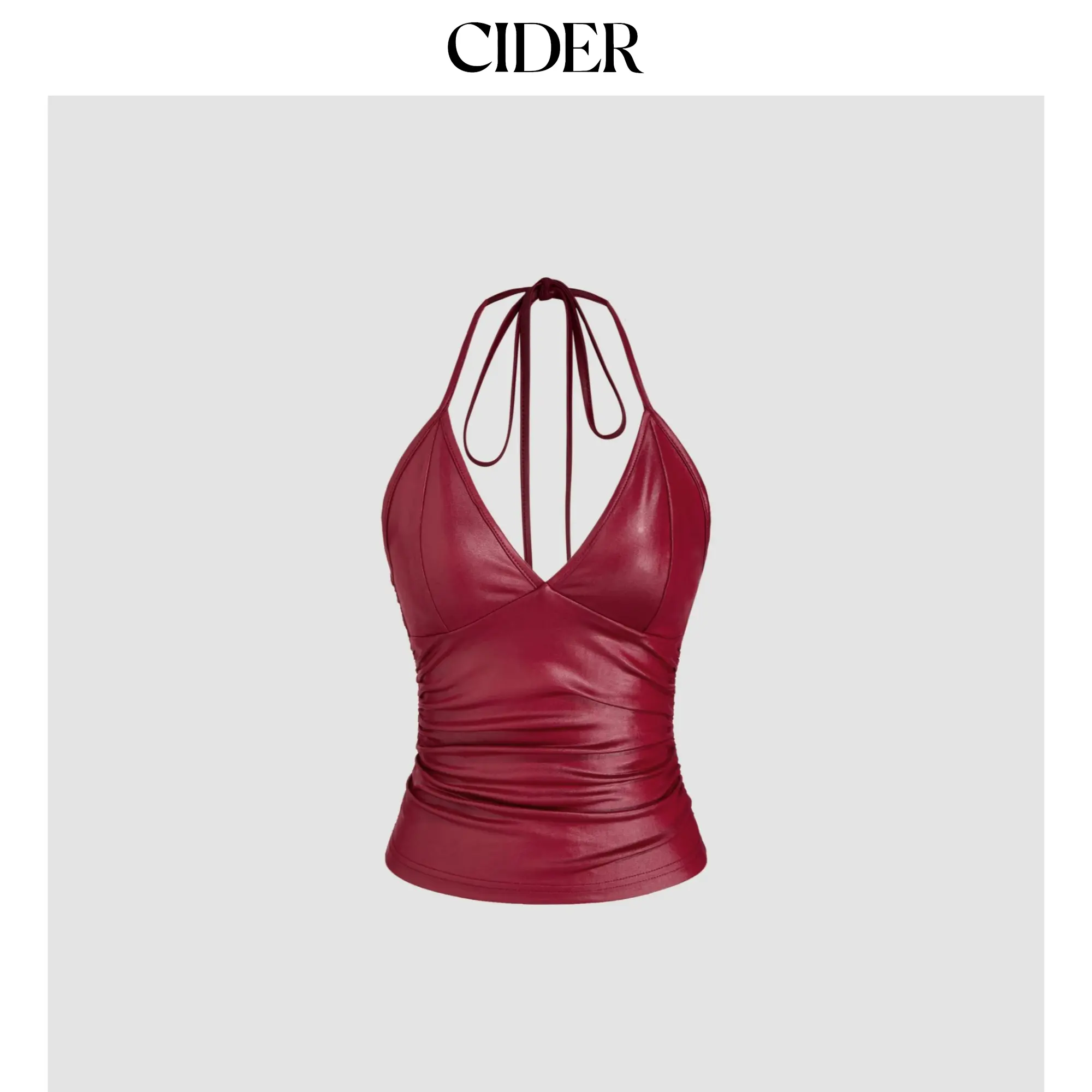 Cider Halter Neckline Ruched Cami Top