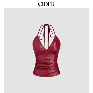 Cider Halter Neckline Ruched Cami Top