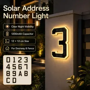 Solar Powered Door Number Light, No Wiring Needed,Waterproof Outdoor Address Sign, Modern HomeGarden Wall Decor Lighting，Can be used as a store sign