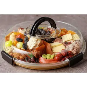 Charcuterie Board with Clear Lid, Picnic Portable Cheese Board Charcuterie Boxes, Meat Fruit Serving Tray Platter, House Warming Gifts New Home, Gifts for Women (Black, 5 Compartments)