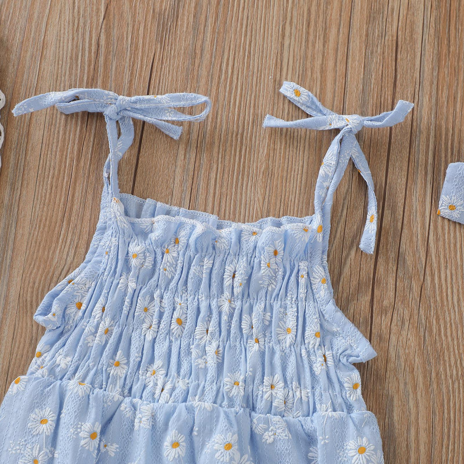 Newborn Baby Girl Bodysuit Sleeveless Daisy Pattern Halter Frill Romper  Jumpsuit with Headband Summer Clothes Set