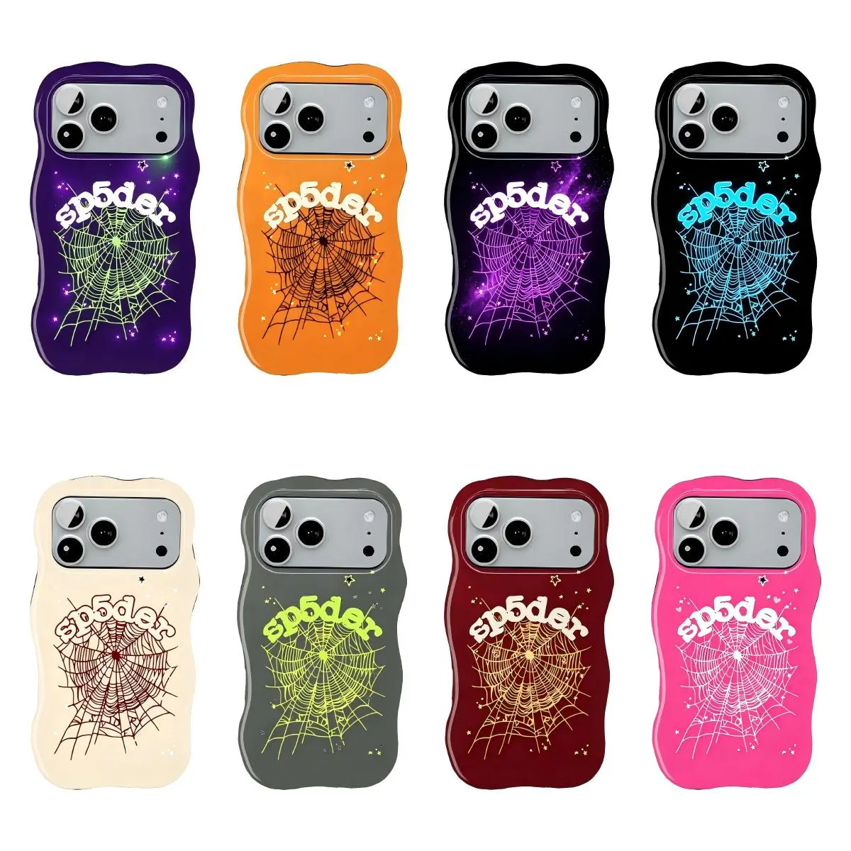 Sp5der 555 Phone Case: A stylish yet rugged protective case that perfectly blends avant-garde aesthetics with comprehensive drop protection. Compatible with iPhone 11 through 17 Pro Max/Plus series and Samsung Galaxy S23 through 25 series models.