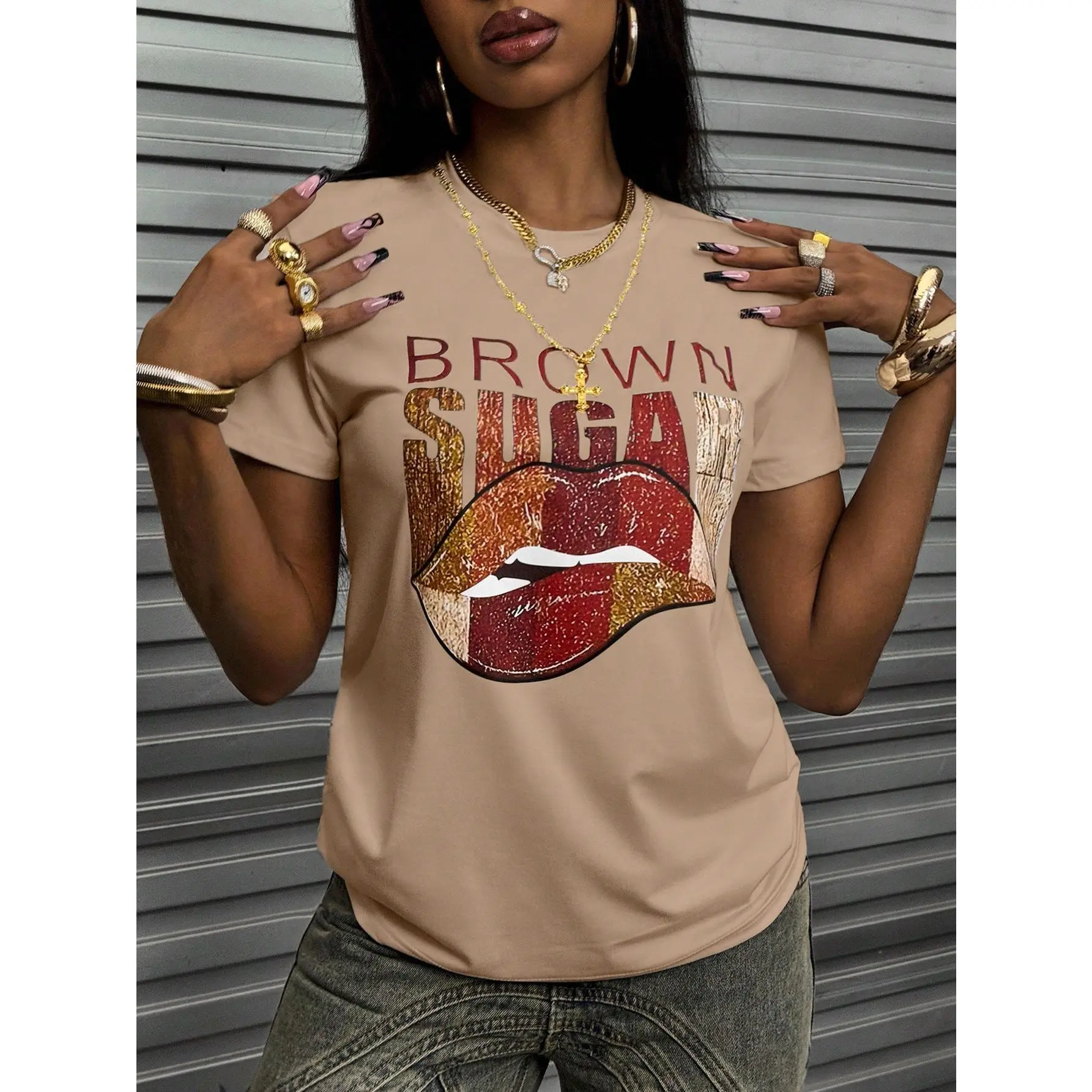 Women's Casual Sequin Animal Print Color Block Round Neck Short-Sleeve T-Shirt, Summer Sports Top for Outdoor Activities