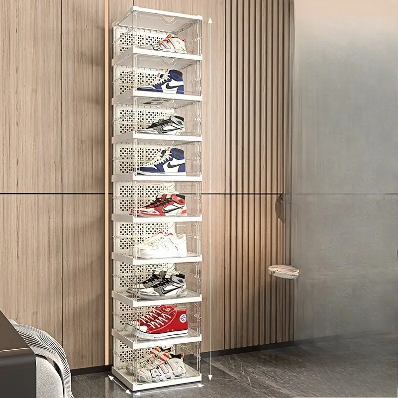 Integrated side-opening shoe box transparent multi-layer shoe box storage cabinet with a single pull for easy use, magnetic lid opening shoe cabinet without installation required Clear Organiser