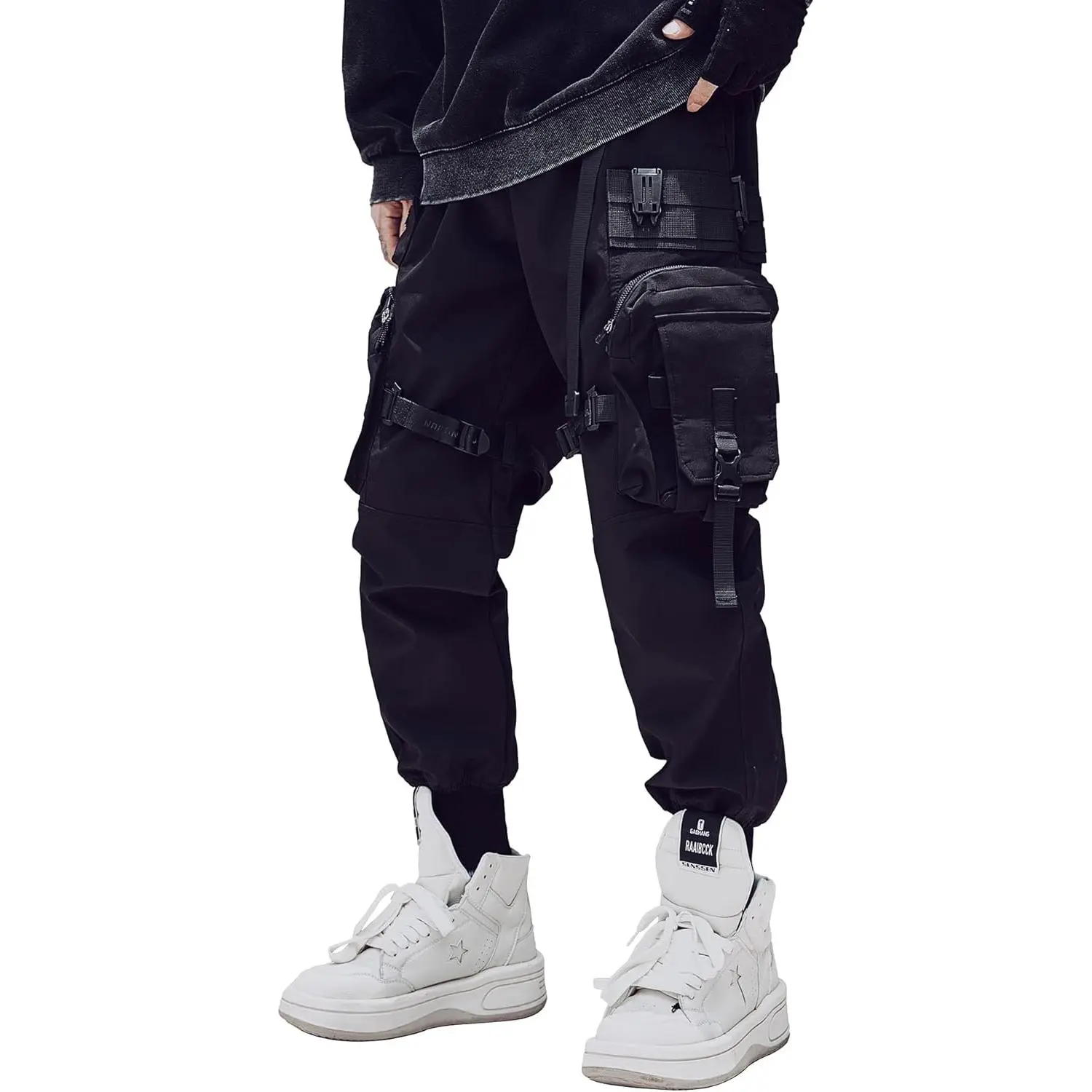 Niepce Inc Menswear Polyester Streetwear-Techwear Tapered Jogger Cargo Pants for Men with Pockets, Fashion Apparel