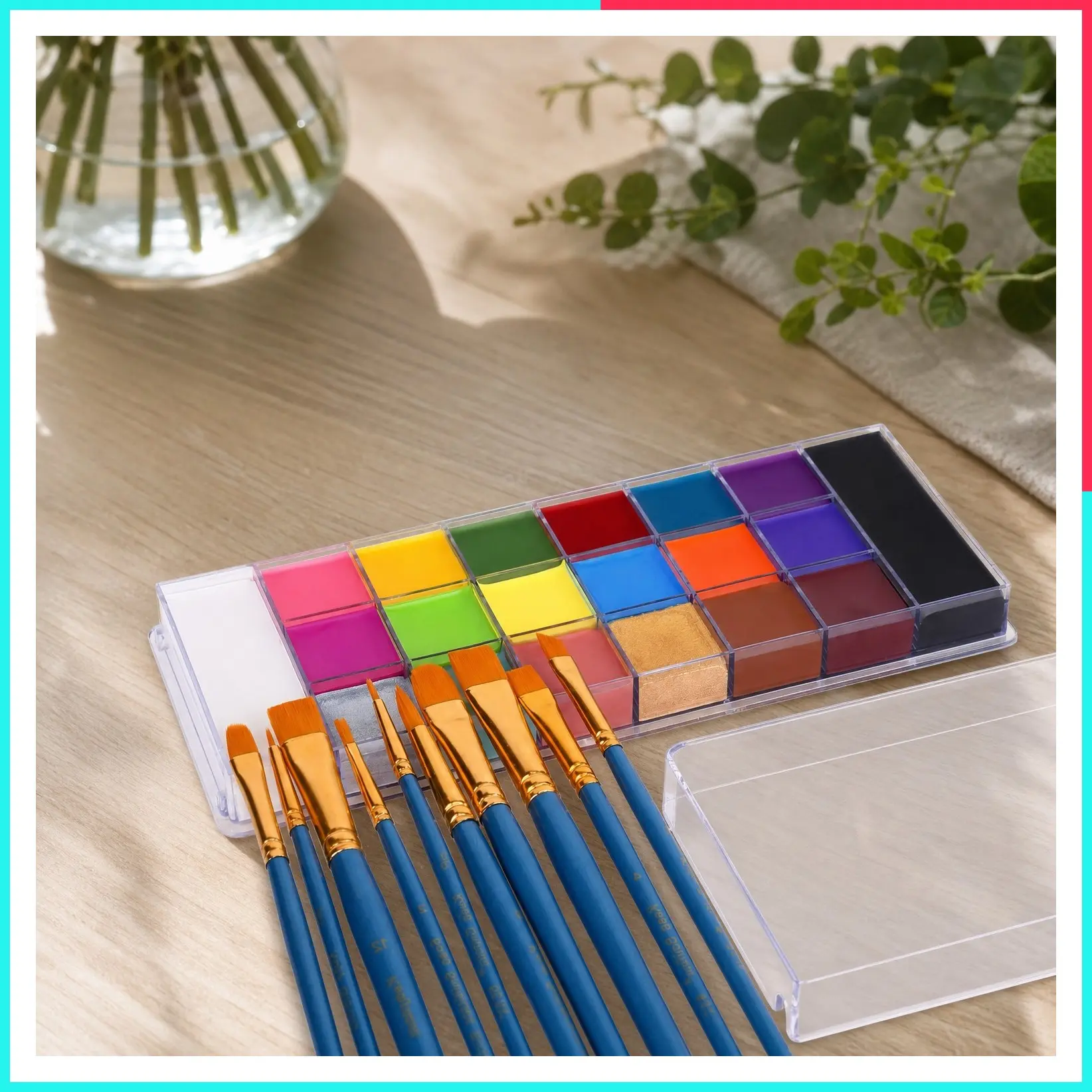 Face & Body Paint Set - Athena Painting Palette, 10 Professional Artist Brushes, Large Deep Pan Ideal for Halloween Cosplay Party SFX Stage Makeup