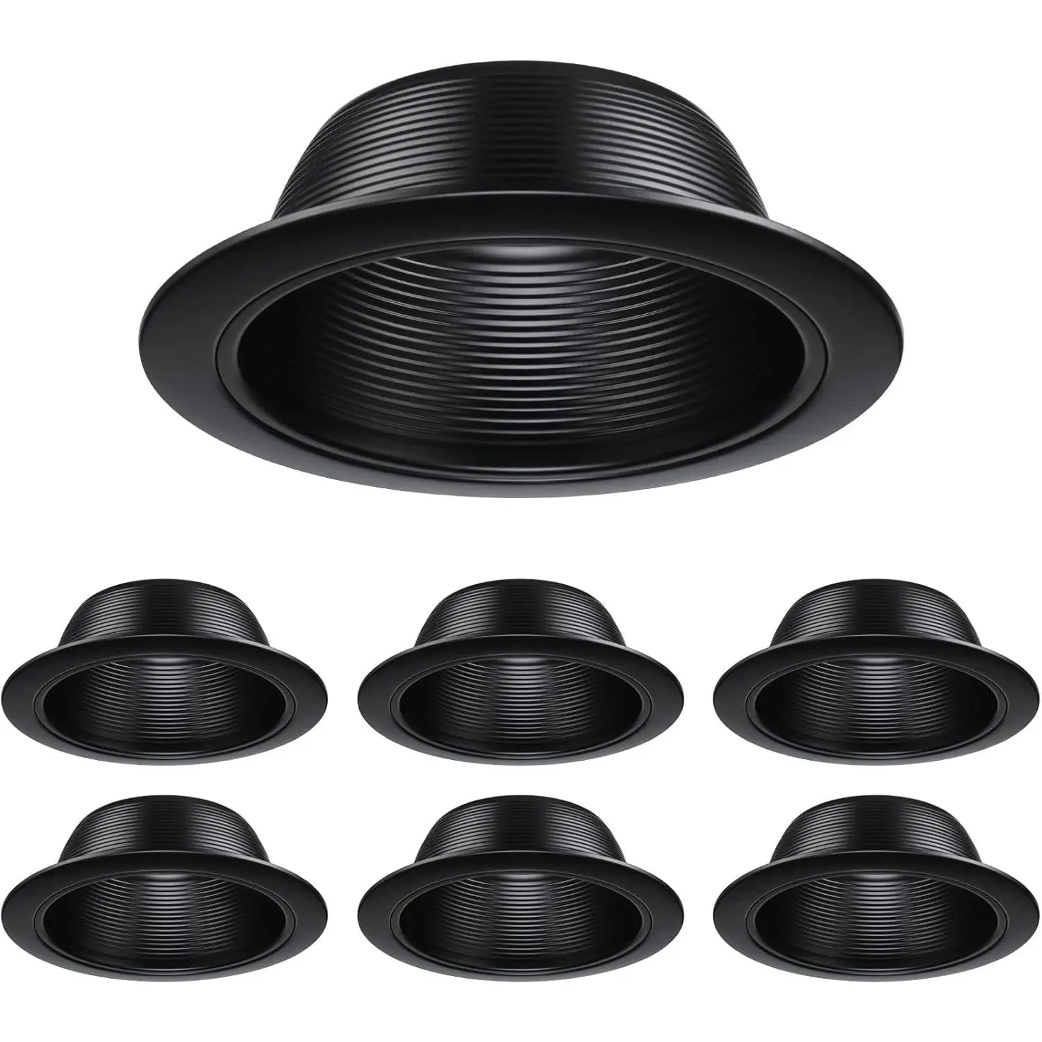 6 Inch Recessed Light Black Baffle Trim with Detachable Ring, Full Metal, Ceiling Can Light Trim for 6 Inch Can, Fit Remodel Recessed Housing, Pack of 6