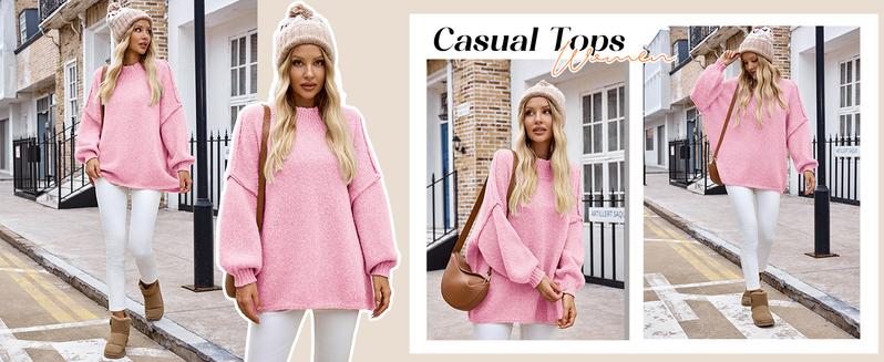 Saodimallsu Womens Oversized Sweaters Mock Neck Batwing Long Sleeve 2025 Fall Trendy Ribbed Knit Casual Tunic Sweater