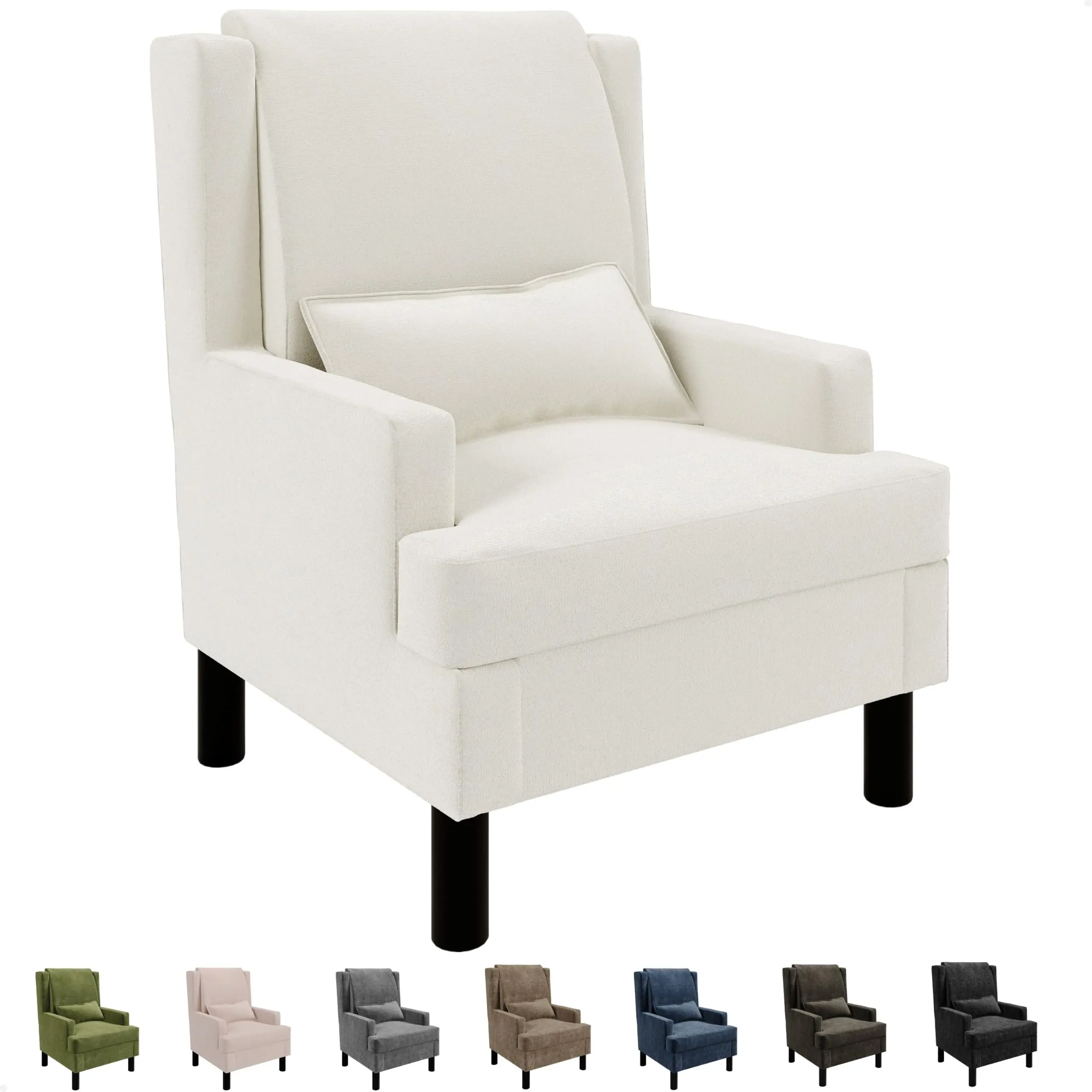 Mid-Century Modern Wingback Accent Chair - Chenille Upholstered High-Back Reading Armchair with Soft Pillow, Sturdy Legs - 1-Person Single Seat Indoor Lounge Chair for Living Room, Bedroom, Nursery