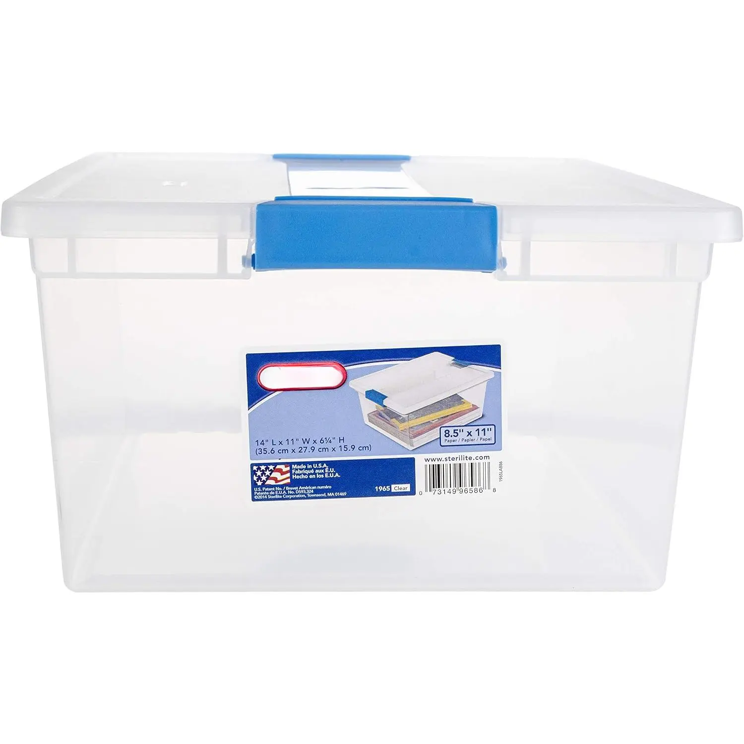 Deep Clip Box, Stackable Small Storage Bin with Latching Lid, Plastic Container to Organize Paper, Office, Home, Clear Base and Lid, 1-Pack