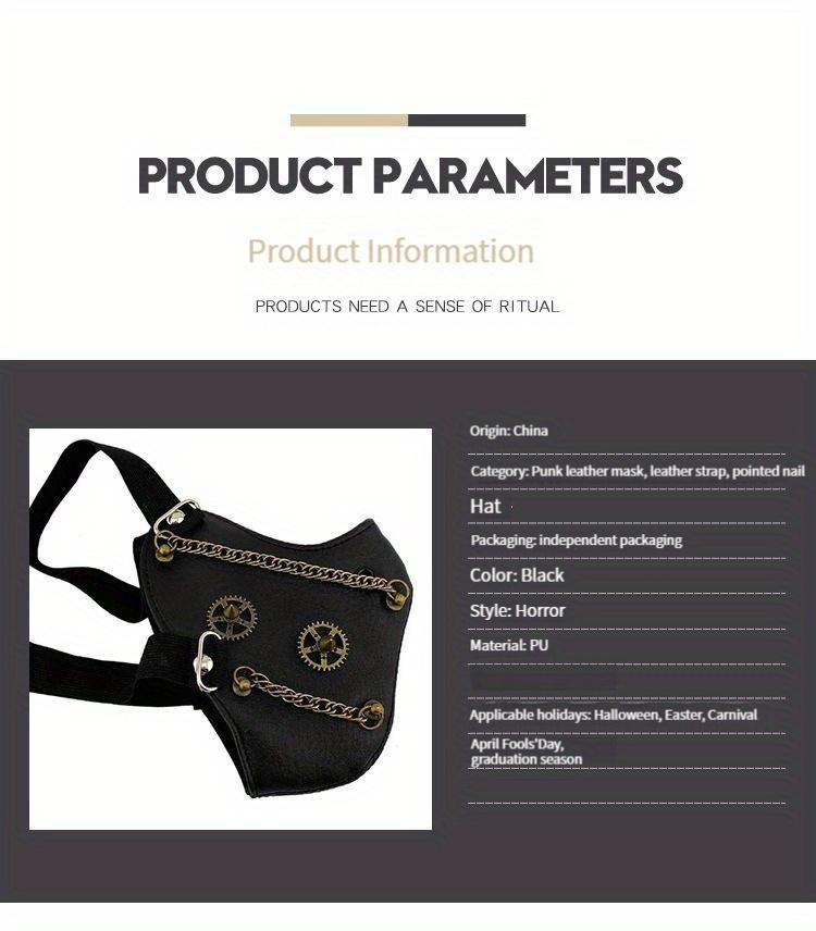 Cyberpunk and Steampunk Style Adult Faux Leather Mask with Gold Chain - Fashionable, Avant-garde Halloween Party Accessory, Adjustable Shoulder Strap, Design Options, Halloween Costume