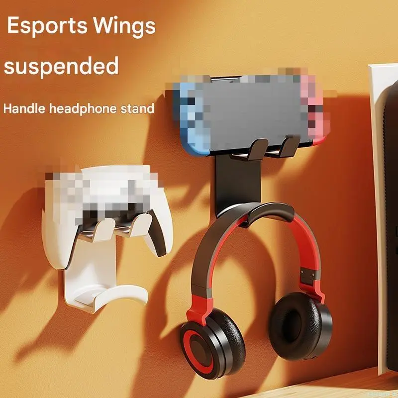 2-in-1 No Drill Game Controller & Headphone Hanger, Self-Adhesive Under Desk Storage Rack, Universal Gaming Accessory Holder for Gamepads and Over-Ear Headsets, Space Saving Desk Organizer