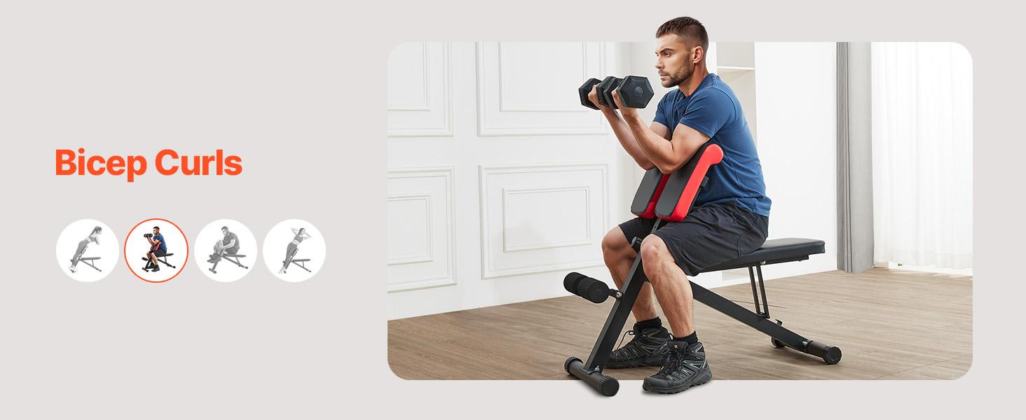 VEVOR Multi-Functional Weight Bench for Full Body Workout, Roman Chair Hyperextension Bench, 330 lbs Adjustable & Foldable Equipment for Back Arm Core Ab Workout, Sit Up Exercise Machine for Home Gym