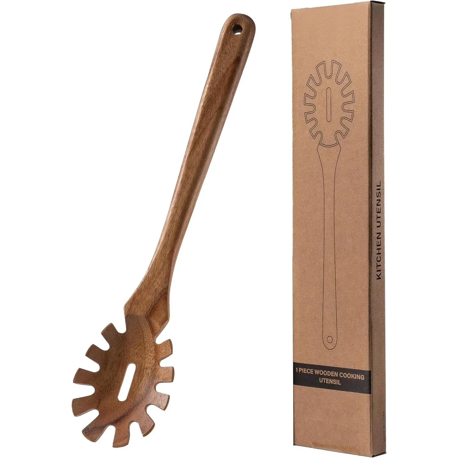 Wooden Pasta Spoon with  Spaghetti Fork Tongs 13'' Pasta Forks Serving Utensils Acacia  Spaghetti Server Spoons Ladle Pastas Spatula Kitchen Tool Spaghettis Scoop Strainer Noodle Spoon