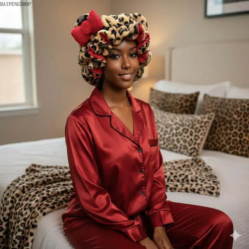 Women's Leopard Print Striped Plush 3D Cat Ear Headband, Multi-Purpose Hair Accessory for Face Washing, Can Be Used as Hair Tie, Wristlet and Waterproof Sleeve Cuff, Cute Daily Skincare & Makeup Hair Band
