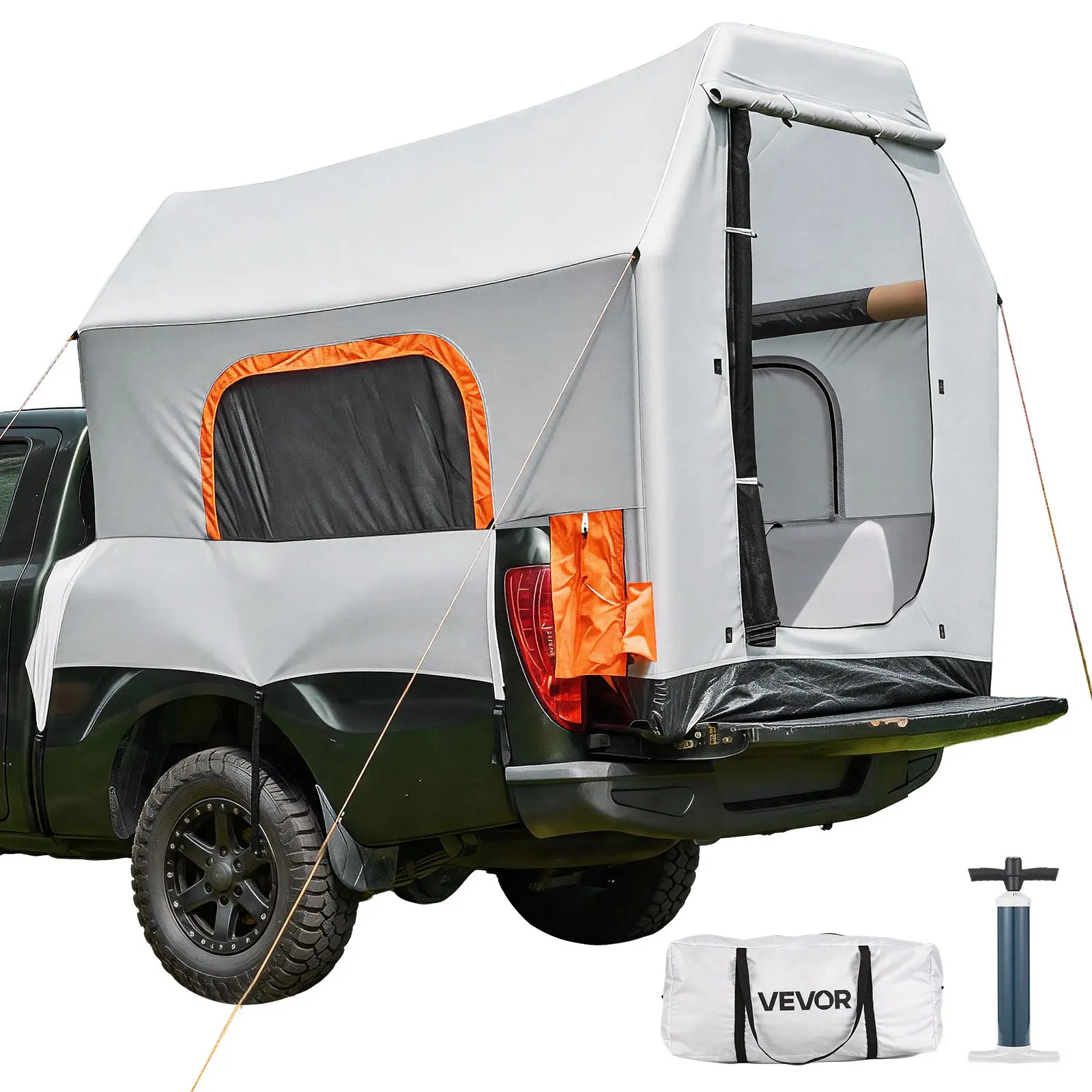 VEVOR Inflatable Pickup Truck Tent, 7.2x 5.4 FT 3-Season Truck Bed Tent with Ventilated Mesh Windows, PU2000mm Waterproof Pickup Camping Tents for Outdoor Hiking Activities - Air Pump Included