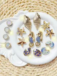 16-Piece Shell Shoe Decor Set, Sparkly Rhinestone Conch Shoe Accessories, Detachable Starfish Buckle, DIY Shoe Clips for Women